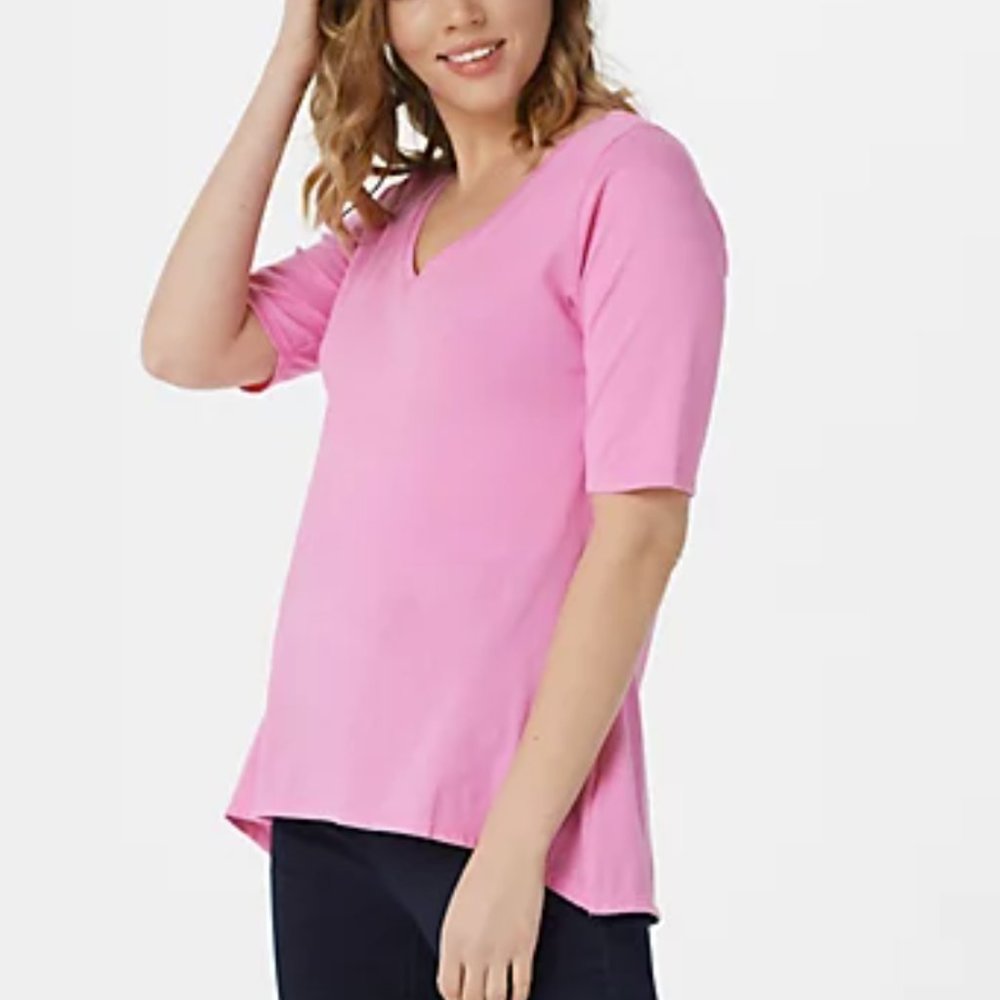 Seed to Style Organic Cotton V-Neck Top with Hi-Low Hem  10260